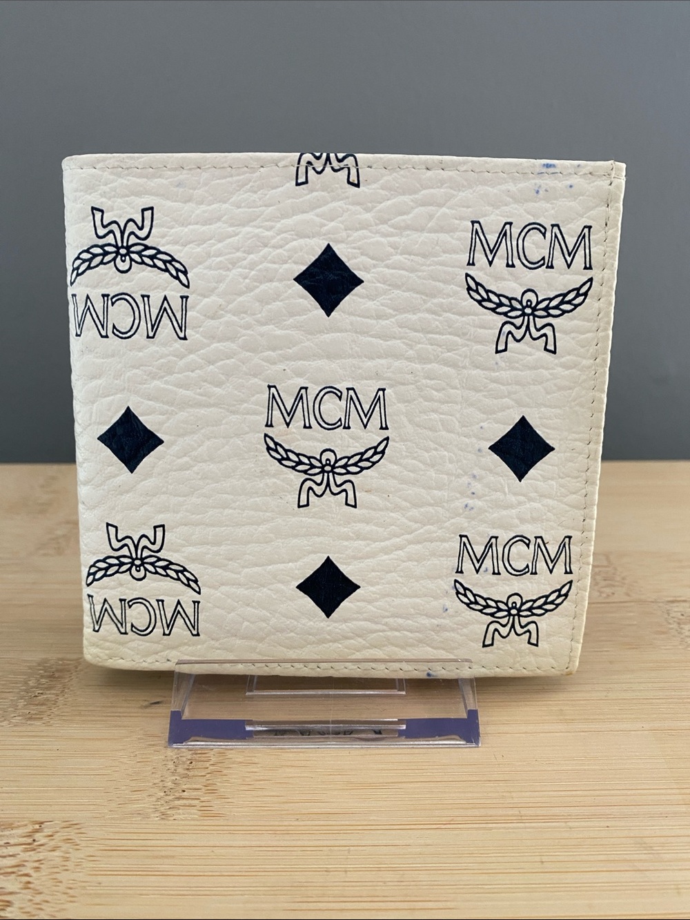 MCM Visetos Leather White/Blue Monogram Bifold Wallet